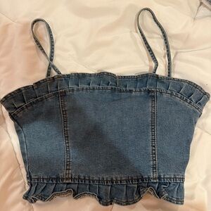 Revolve Denim Ruffle Top